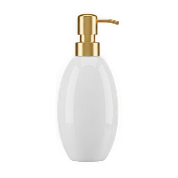 White perfume bottle with gold pump dispenser