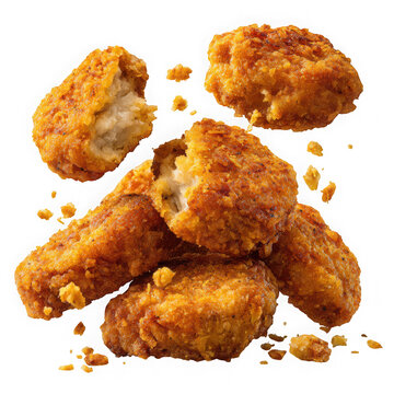 Crispy golden fried chicken nuggets arranged in a cluster