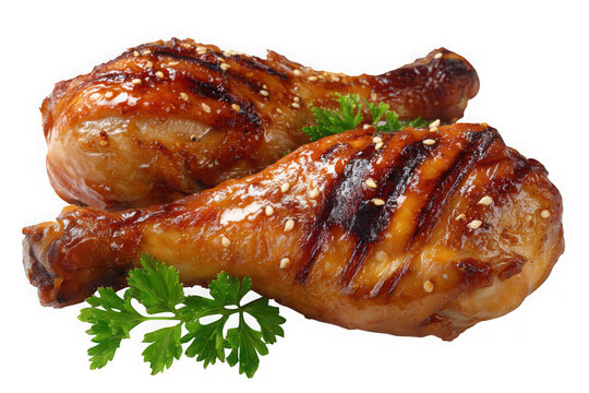 Juicy grilled chicken thighs garnished with fresh parsley on a rustic plate