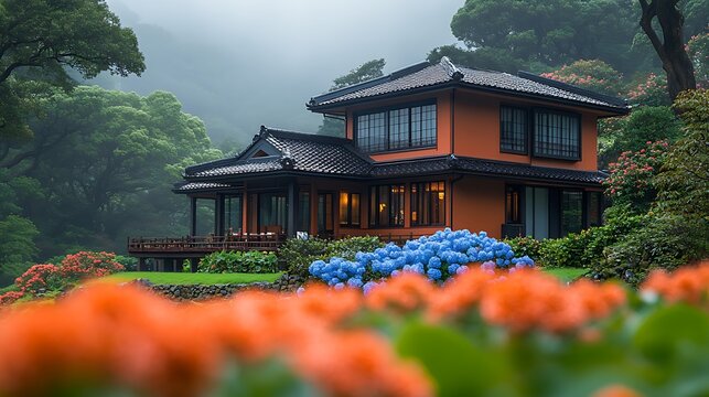 Traditional japanese house in garden