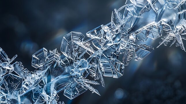 Macro photography of intricate ice crystal formations on a cold surface.