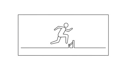 Fototapeta premium Runner jumping over hurdle, athletic race, track and field sport, dynamic action line art illustration