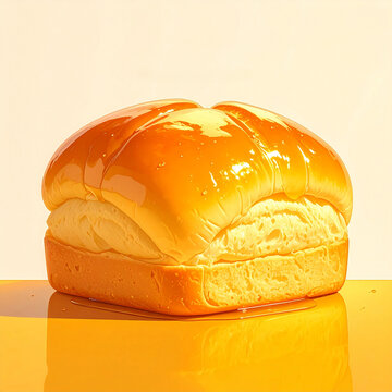Square Brioche Loaf Covered in Sticky Sweet Glaze for High End Pastry Shop Menu Design