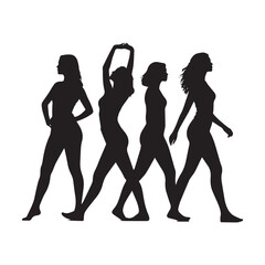 Fototapeta premium Elegant Female Silhouette Collection Featuring Fashion Poses Walking Beauty Lifestyle Vector Illustration.