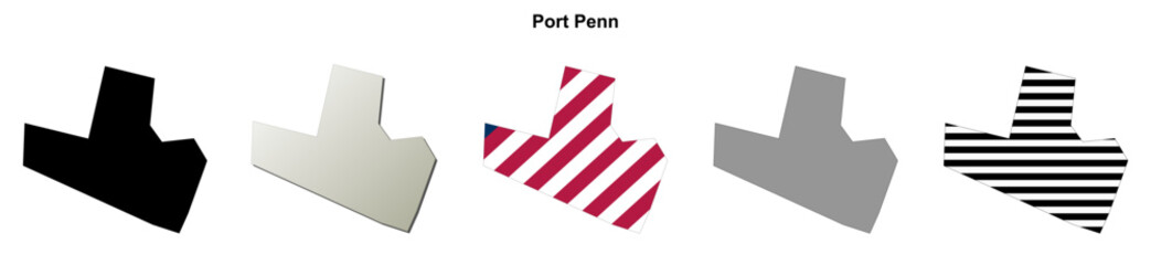 Obraz premium Port Penn (Delaware) blank outline map set