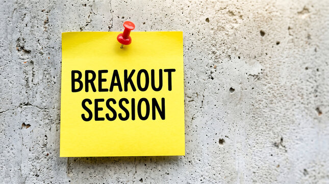 Yellow sticky note, breakout session, business meeting, office supplies, conference