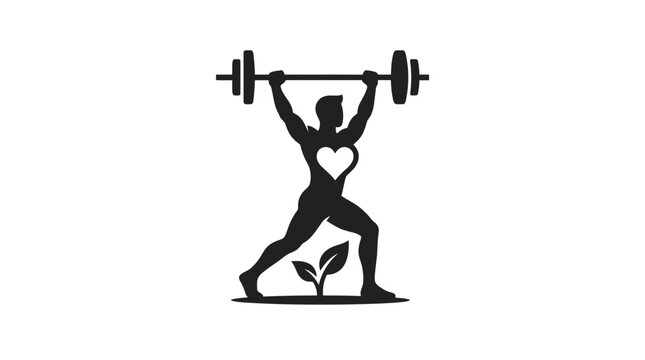 Athlete performs a overhead barbell press with a heart symbol and sprout integrated into the design.
