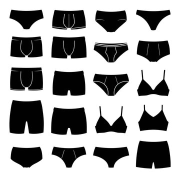 Collection of Black Underwear Silhouettes for Men and Women.