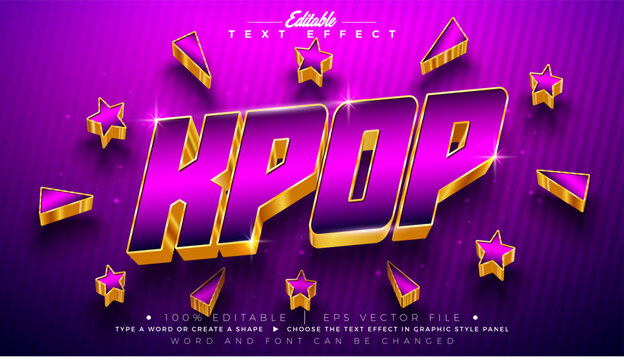 K Pop Editable Text Effect Design Modern Korean Trend Graphic Style with Star and Typography Lettering on Pink Background. Premium Music or Dance Illustration Mockup Template for Party Flyer