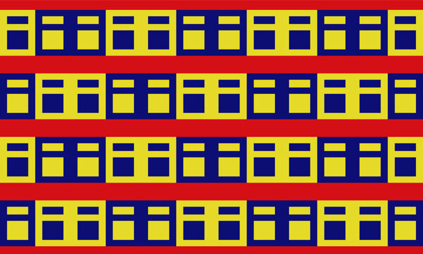 Yellow and blue block chain horizontal strip block strip on red background, attach pattern, repeat seamless pattern design on fabric print, checkerboard