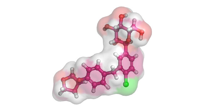 Empagliflozin, drug/SGLT2 inhibitor for type 2 diabetes and heart failure, 3D molecule 4K