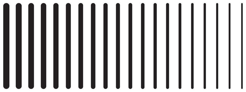 Black straight parallel sticks of different thicknesses on white background. Simple graphic print. Vertical louvers texture. Minimalistic wallpaper. Vector illustration