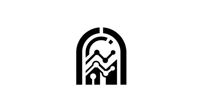 Abstract digital circuit logo with arch shape, technology concept, data flow