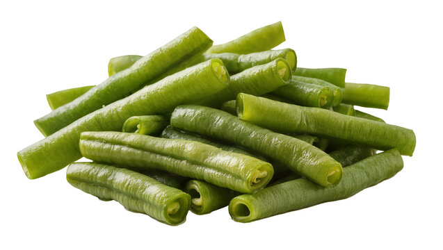 Pile of fresh green beans raw whole, and cut