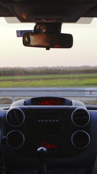 Driving in roundabout while sun shine inside the car 