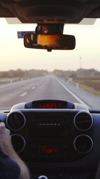 Drive on long straight road view from inside the car