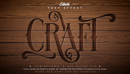 Craft Editable Text Effect Design Vector Graphic Style with Vintage Wooden Typography Lettering and Shadow on Wood Background. Scalable Engraved Texture Luxury Illustration Template for Greeting Card © articular