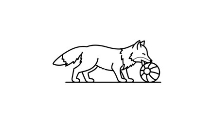 Fototapeta premium Stylized Fox Holding a Ball in its Mouth, Line Art Illustration