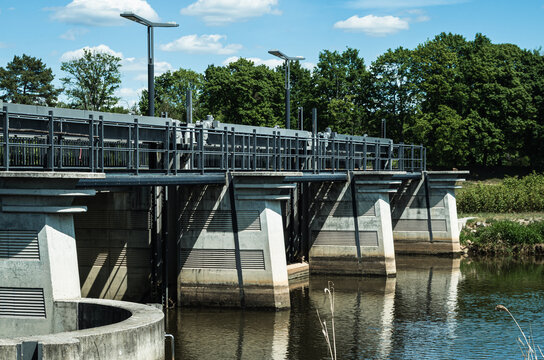 Concrete river weir and dam infrastructure in Forst Lausitz