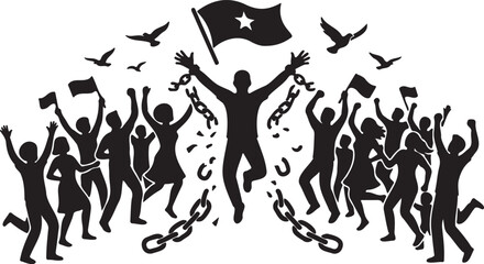 People silhouettes breaking free chains celebrating freedom © Md. Musaddik Rahman