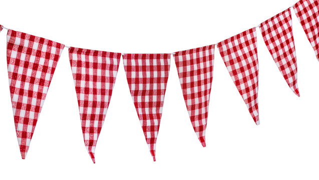 Red and white checkered bunting flags strung together
