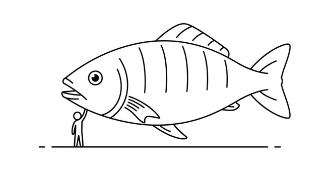 Tiny Person Holding Giant Fish Illustration