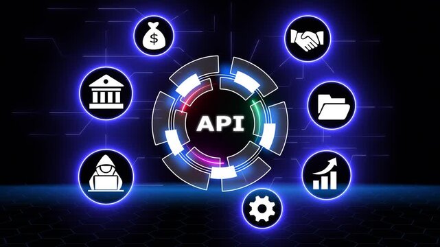 API - Application Programming Interface. Software development tool. Business, modern technology, internet and networking concept. glowing animation.4k