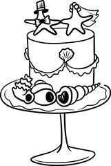 Fototapeta premium Wedding Cake Beach Theme Line Art