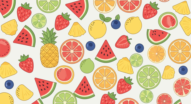 Colorful fruit slices and pieces.