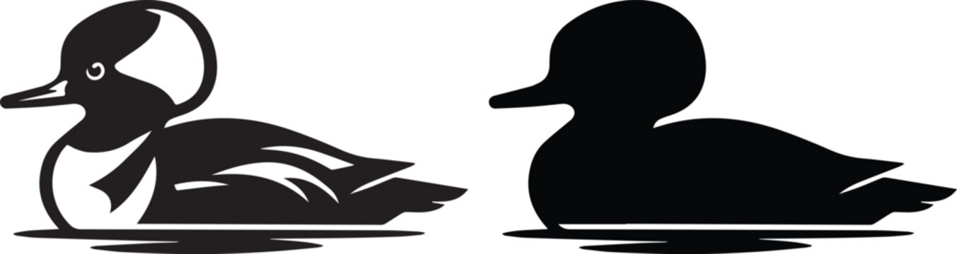 silhouettes of two swimming ducks on water