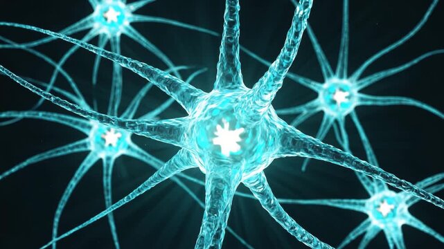 Abstract Neural Network Cells and Synapse Connections in Futuristic Medical Background