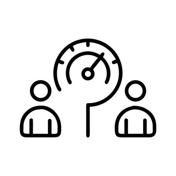 People icon with gauge meter measuring performance or skill level for teamwork