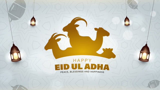 Golden Eid Mubarak Banner, Modern Islamic Festival Design, Elegant Happy Eid Poster, Premium Bakra Eid Greeting
