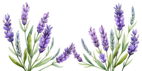 Obraz premium Fresh lavender flowers in natural pose - Bright purple lavender stems with green leaves arranged naturally for a fresh and calming floral display.