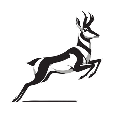 Stylized black and white illustration of a leaping springbok