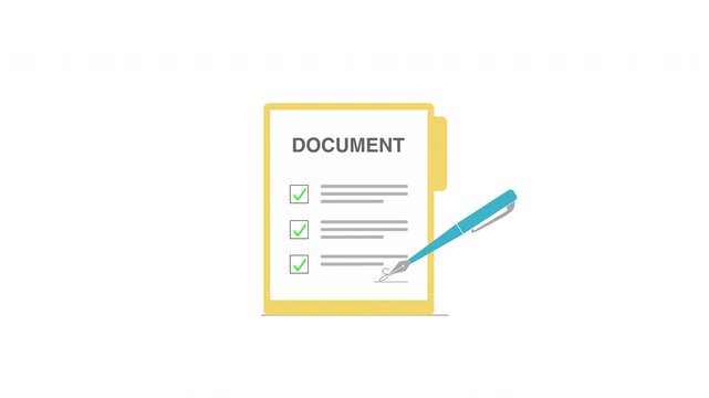 Document Signing Animation with Fountain Pen and Digital Signature