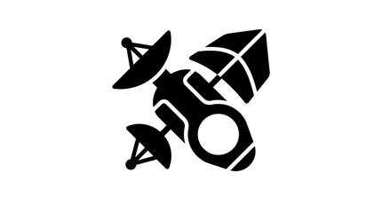 Satellite orbits in space while transmitting signals through large antennas to facilitate global communication and data transfer. © labubu