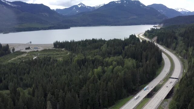Wildlife Overpass I-90 Freeway  Snoqualmie Pass Washington State Drone