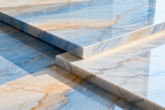 Marble slabs with blue and beige veining