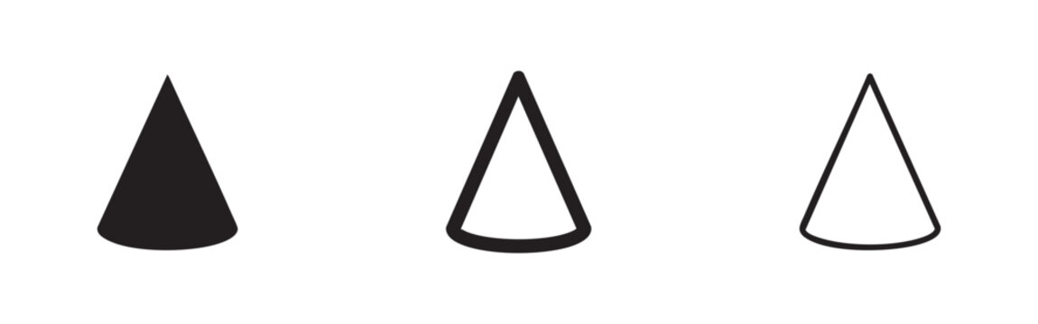 Cone shape icon set with silhouette, bold, and thin outline styles