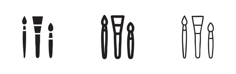 Fototapeta premium Paint Brushes Icon Set in Solid, Outline, and Hand-Drawn Styles for Art and Painting