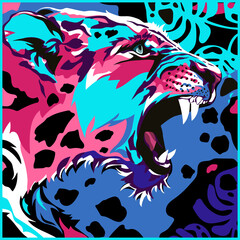 Hand-drawn pop art illustration of a panther © MaritsaArt