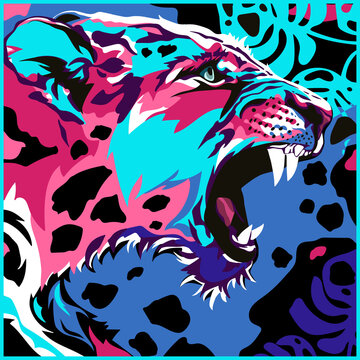 Hand-drawn pop art illustration of a panther