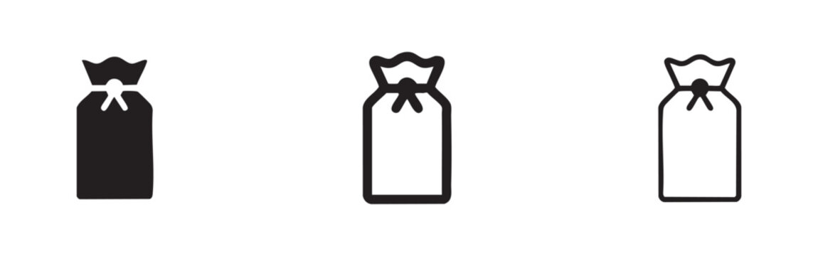 Drawstring Gift Pouch Icon Set Hand Drawn Vector Illustration for Retail and Celebrations