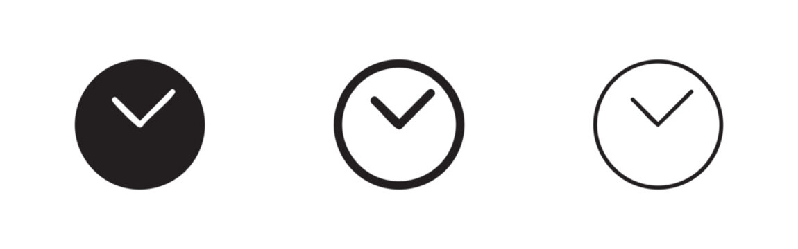 Clock Face or Scroll Down Arrow Circle Icon Set