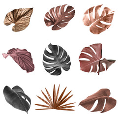 Metallic tropical leaf design element set © yusmal