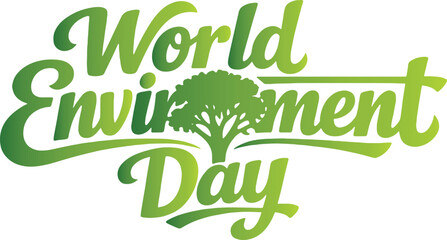 Fototapeta premium World environment day typography logo with green tree icon