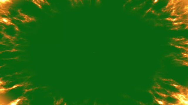 Fire steam frame isolated, 2D smoke mist fog clouds on green background. Glowing seamless loop Smoke frame. glowing Smoke Loop smoke frame with Mystical fantasy concept background. 4k video