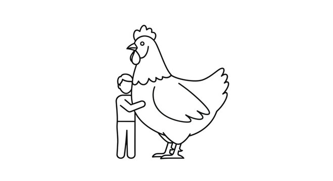 Giant Chicken and Tiny Person Hugging - Surreal Farm Animal and Human Scale Contrast