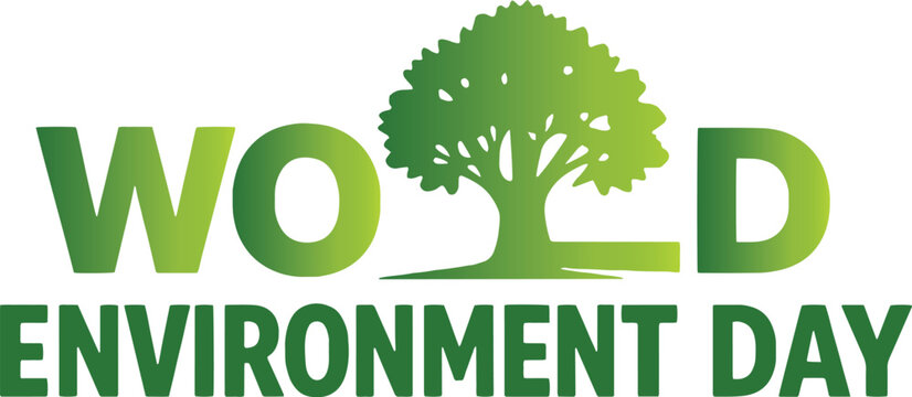 World environment day logo design with a green tree icon replacing the letter r in the word world